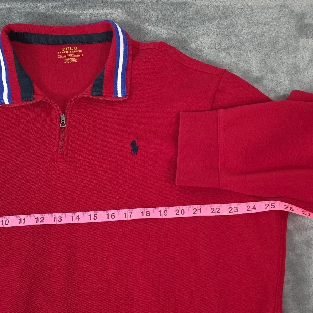 Polo Ralph Lauren 1/4 Zip Luxury Pullover Red Navy Pony Men's Size US XL Red...